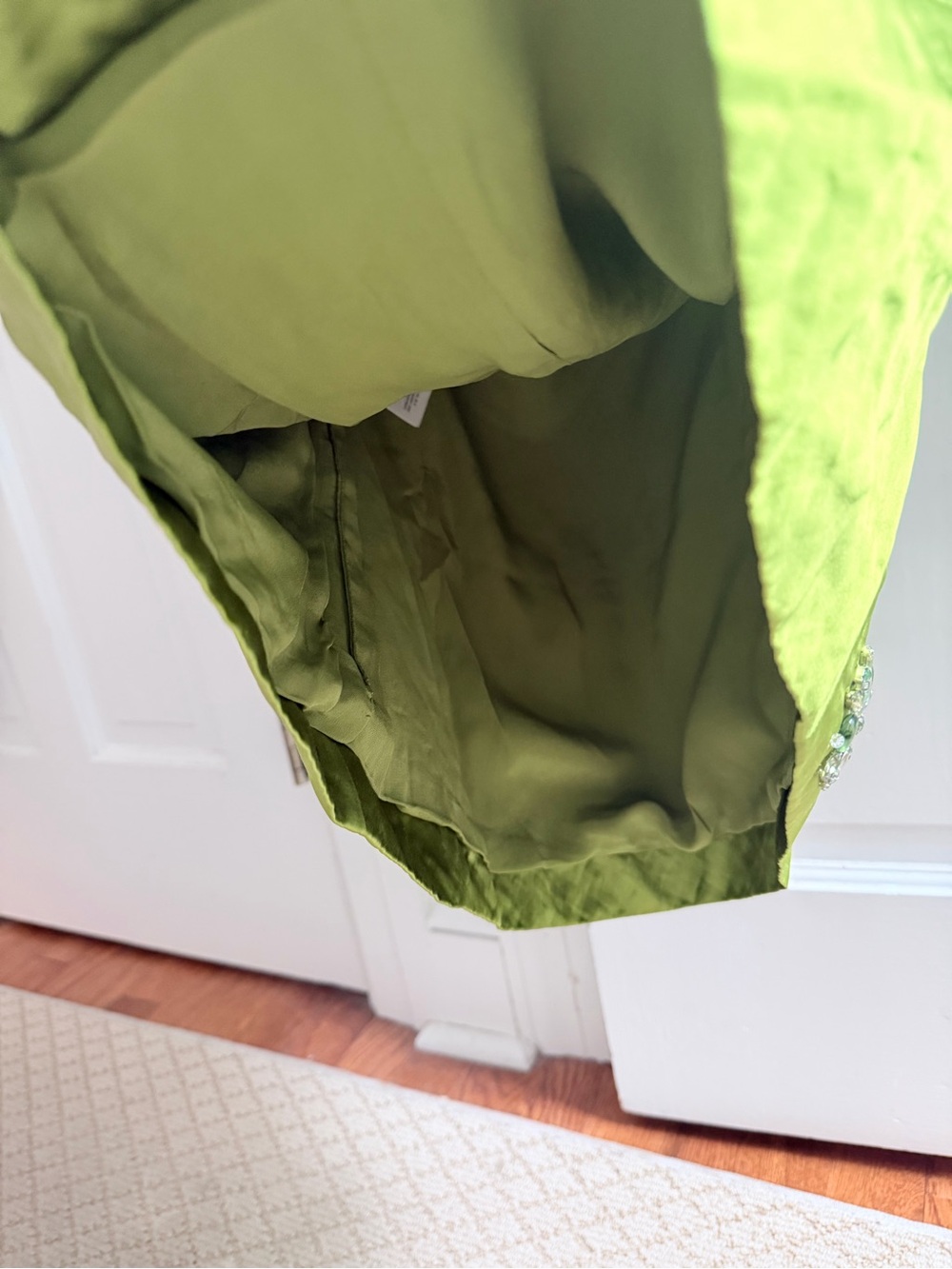 J. Crew Collection Chartreuse Green Jeweled Satin Mini Skirt - Picture 8 of 9
